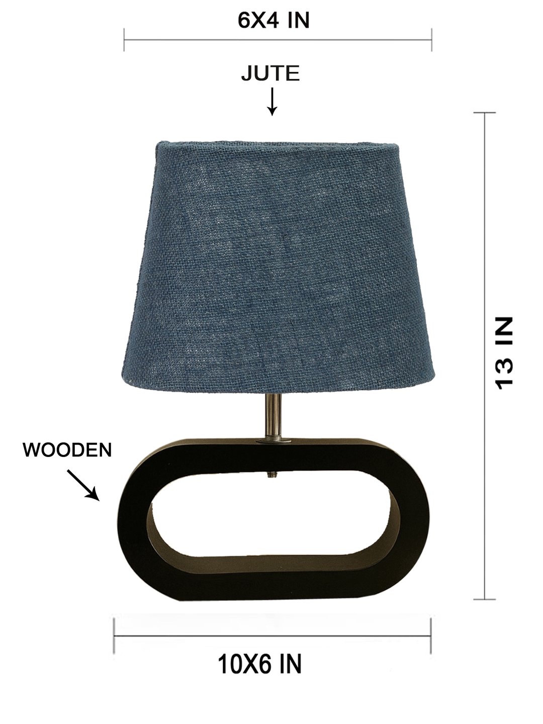 Ambika Home Blue Jute Oval Table Lamp with Black Wood Base | Bedside, Living Room & Study Lamp | E27 Compatible - Image 4