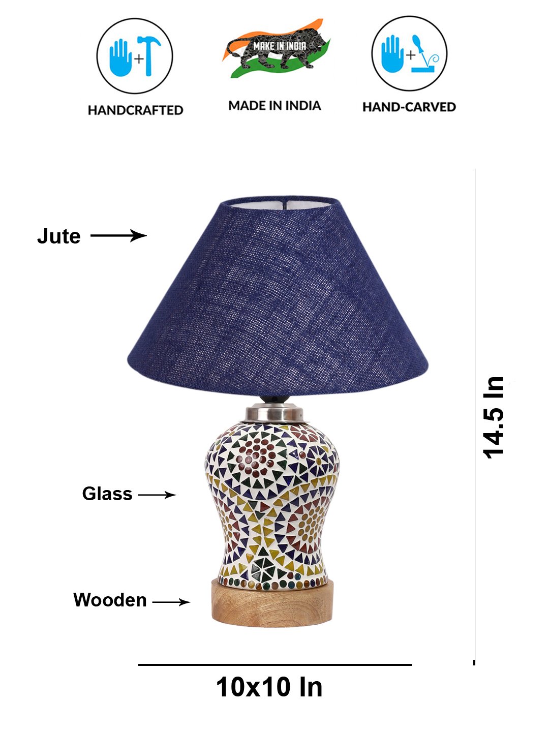 Ambika Home Blue Jute Mosaic Glass Table Lamp | Decorative Bedside Lamp for Bedroom, Living Room, Hall, Hotel, Café, Restaurant, Office & Study Room | E27 Compatible - Image 5