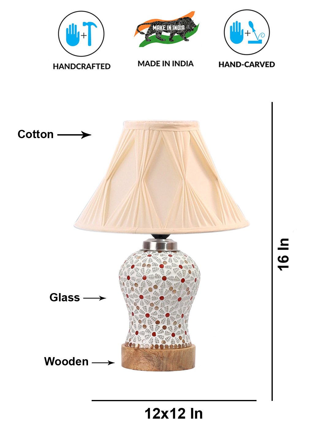 Ambika Home Multicolor Cotton Mosaic Glass Table Lamp | Decorative Bedside Lamp for Bedroom, Living Room, Hall, Hotel, Café, Restaurant, Office & Study Room | E27 Compatible - Image 5