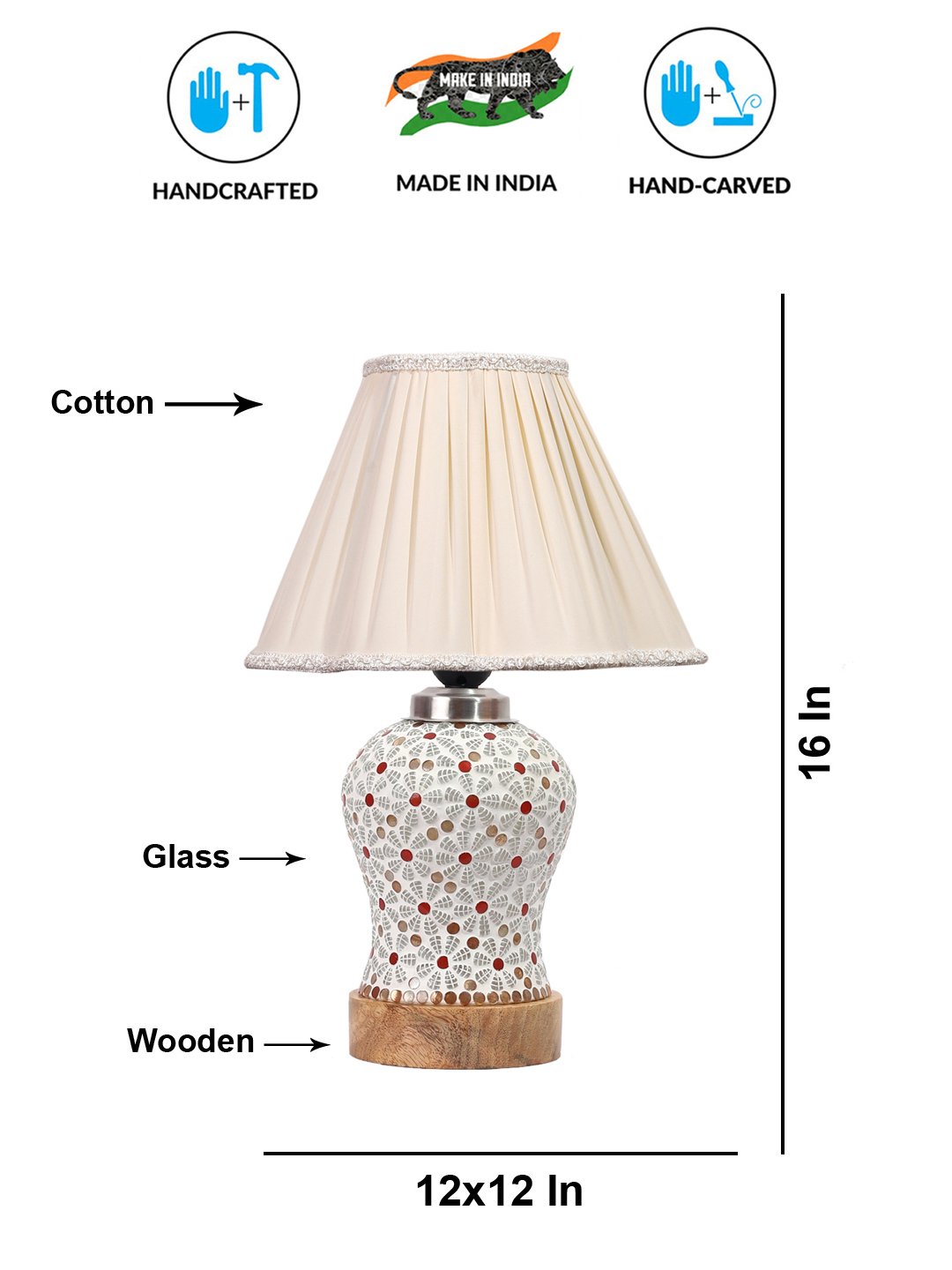 Ambika Home off-white Cotton Mosaic Glass Table Lamp | Decorative Bedside Lamp for Bedroom, Living Room, Hall, Hotel, Café, Restaurant, Office & Study Room | E27 Compatible - Image 5