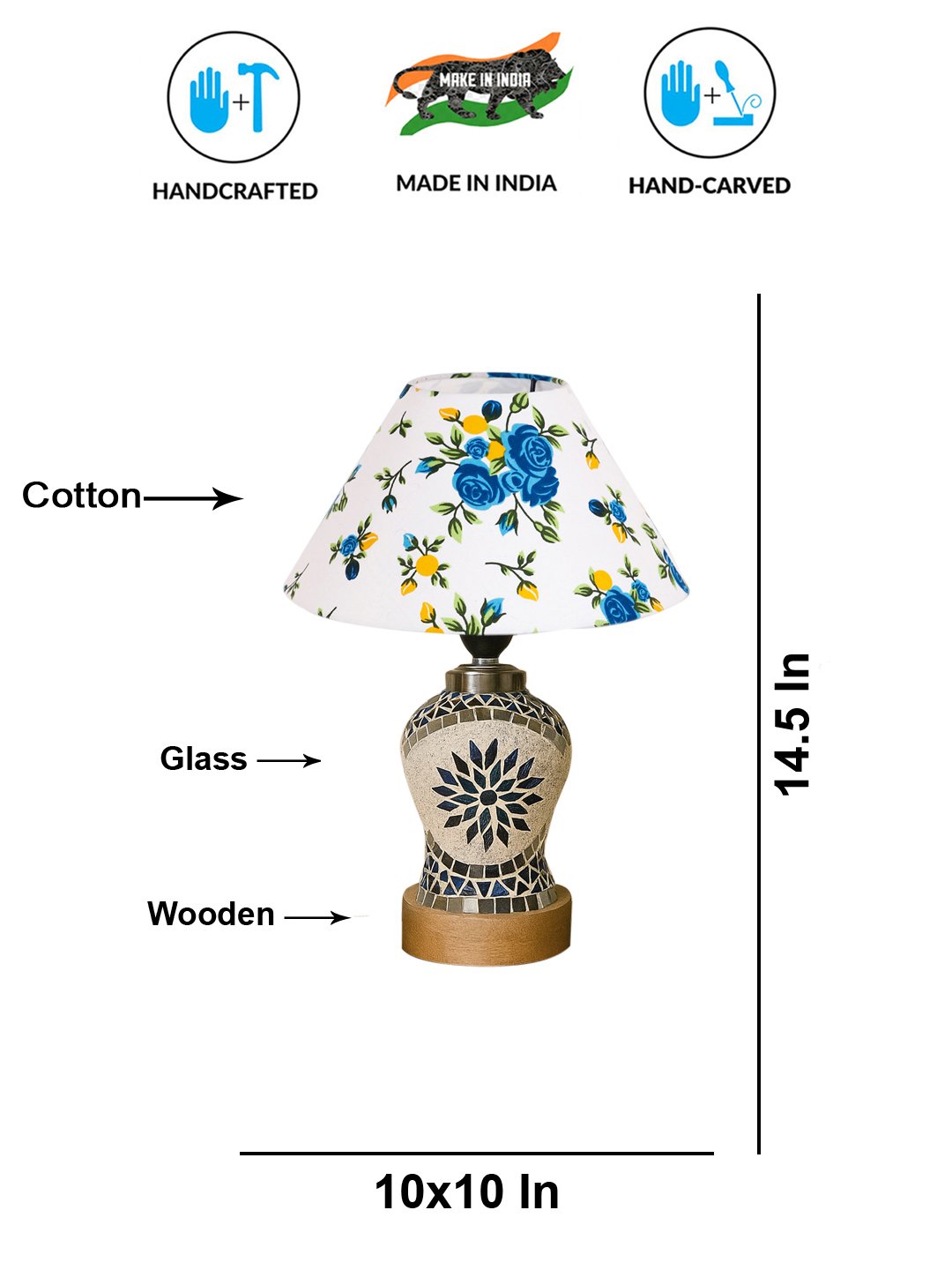 Ambika Home Multicolor Cotton Mosaic Glass Table Lamp | Decorative Bedside Lamp for Bedroom, Living Room, Hall, Hotel, Café, Restaurant, Office & Study Room | E27 Compatible - Image 5