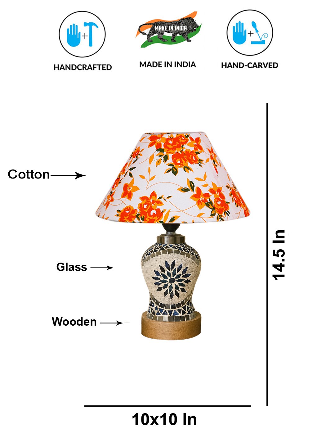 Ambika Home Multicolor Cotton Mosaic Glass Table Lamp | Decorative Bedside Lamp for Bedroom, Living Room, Hall, Hotel, Café, Restaurant, Office & Study Room | E27 Compatible - Image 5