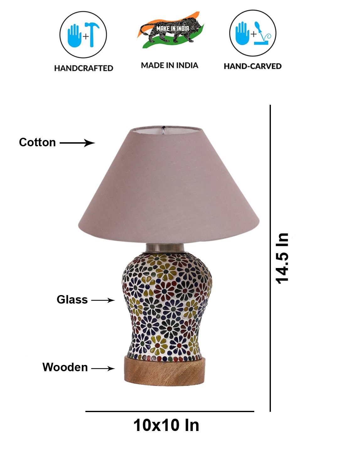 Ambika Home Grey Cotton Mosaic Glass Table Lamp | Decorative Bedside Lamp for Bedroom, Living Room, Hall, Hotel, Café, Restaurant, Office & Study Room | E27 Compatible - Image 5