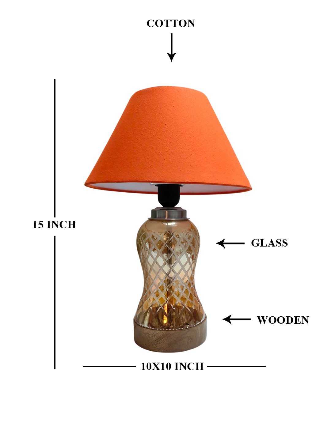 Ambika Home Orange Cotton Lavender Glass Table Lamp | Decorative Bedside Lamp for Bedroom, Living Room, Hall, Hotel, Café, Restaurant, Office & Study Room | E27 Compatible - Image 5