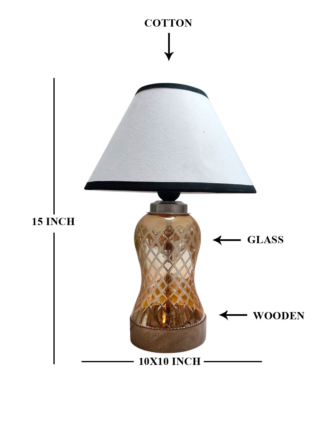 Ambika Home White & Black Cotton Lavender Glass Table Lamp | Decorative Bedside Lamp for Bedroom, Living Room, Hall, Hotel, Café, Restaurant, Office & Study Room | E27 Compatible - Image 5