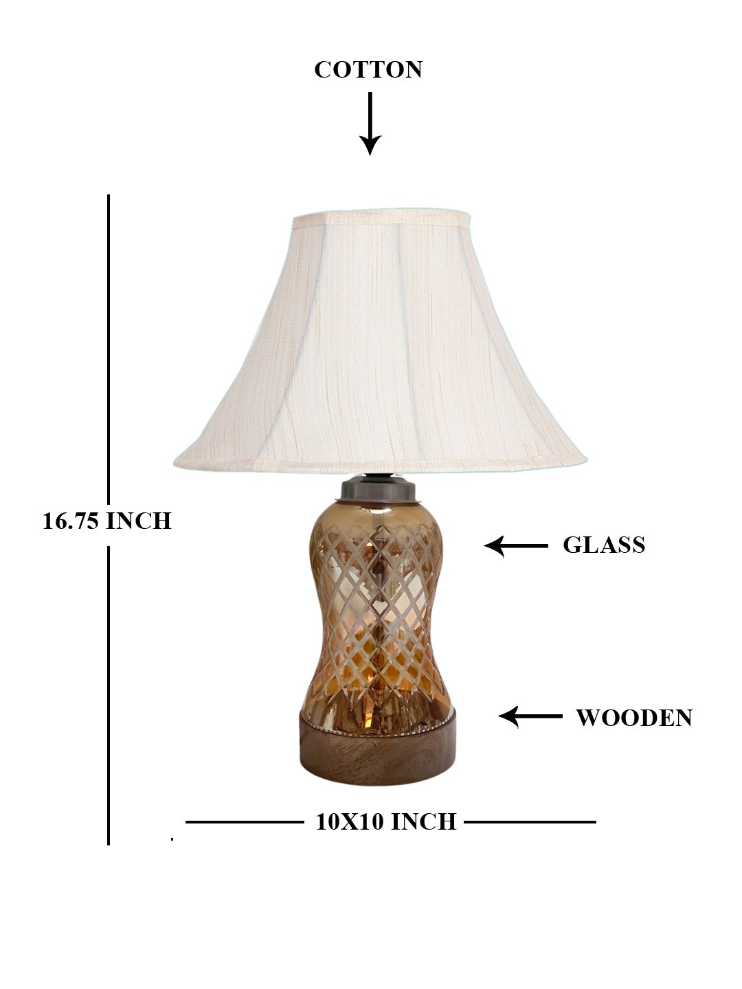 Ambika Home off-white Cotton Lavender Glass Table Lamp | Decorative Bedside Lamp for Bedroom, Living Room, Hall, Hotel, Café, Restaurant, Office & Study Room | E27 Compatible - Image 5