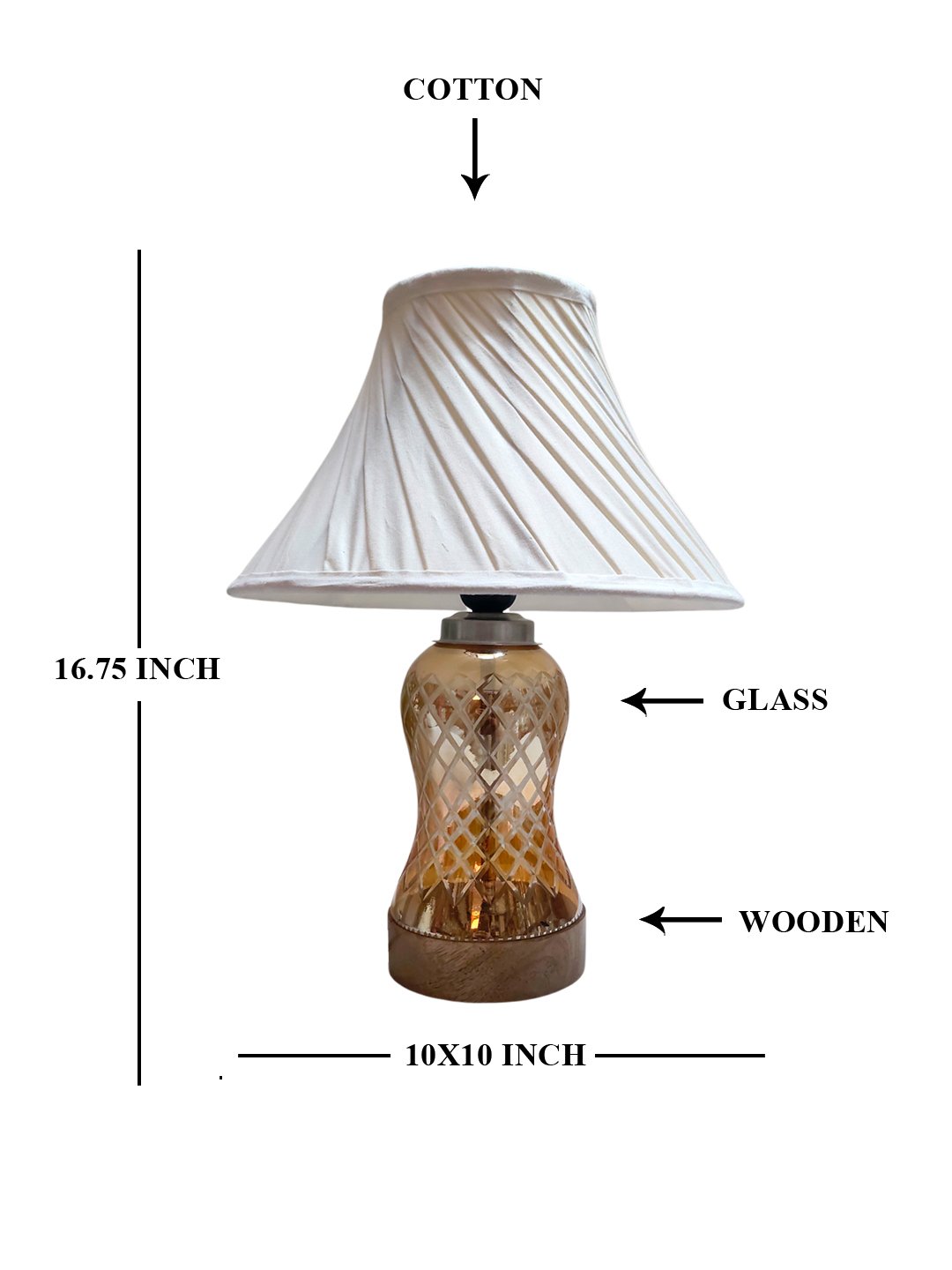 Ambika Home off-white Cotton Lavender Glass Table Lamp | Decorative Bedside Lamp for Bedroom, Living Room, Hall, Hotel, Café, Restaurant, Office & Study Room | E27 Compatible - Image 5