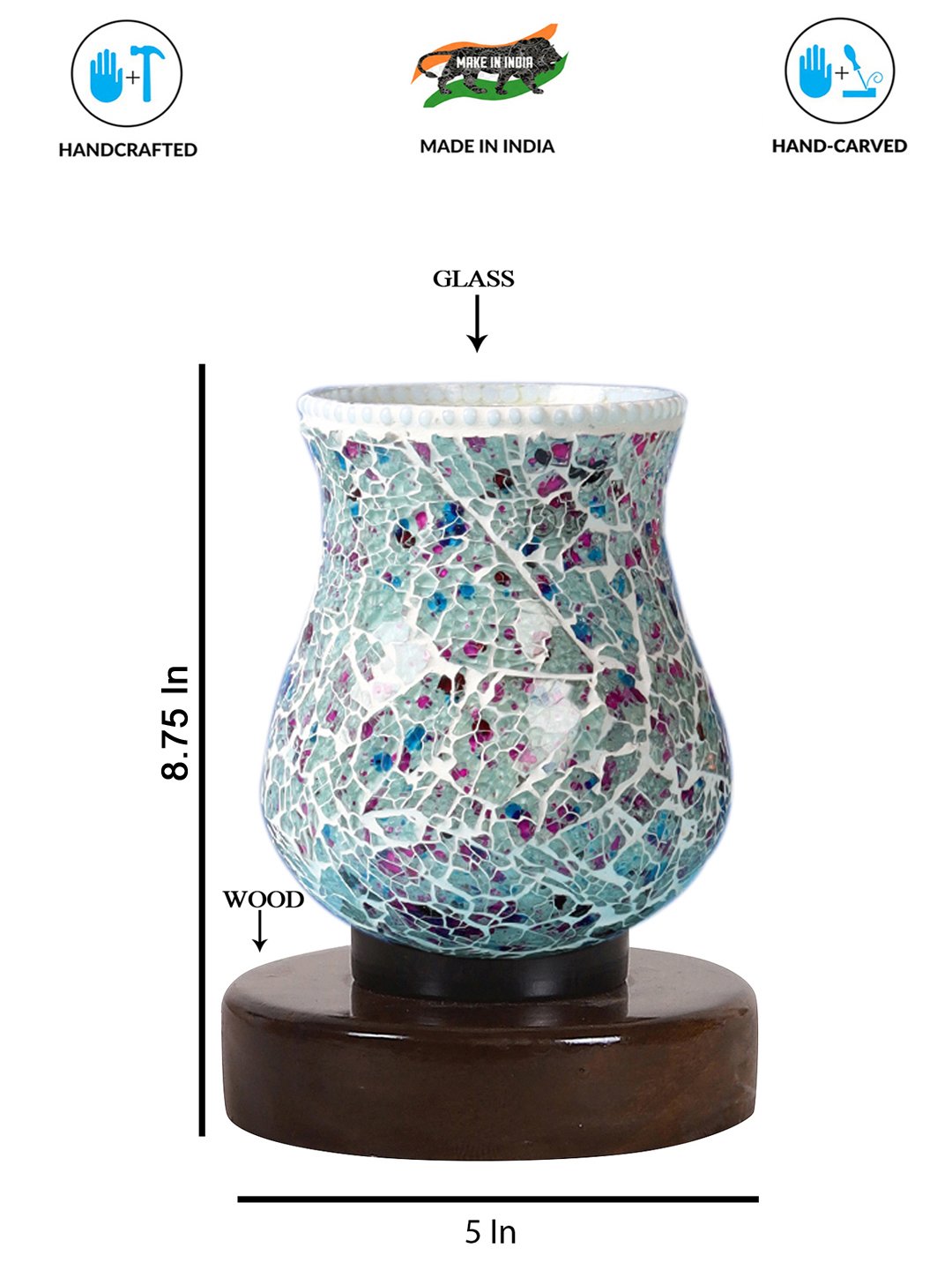 Ambika Home Elara Mosaic Multicolor Mosaic Glass Table Lamp with Wooden Base | Premium Bedside Lamp for Bedroom, Living Room, Hall, Hotel, Café, Restaurant & Office | E27 Compatible - Image 5