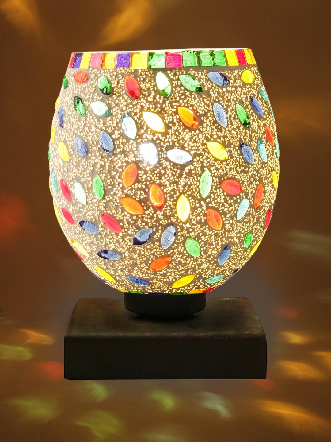Ambika Home Artisan Mosaic Multicolor Mosaic Glass Table Lamp with Wooden Base | Premium Bedside Lamp for Bedroom, Living Room, Hall, Hotel, Café, Restaurant & Office | E27 Compatible - Image 5