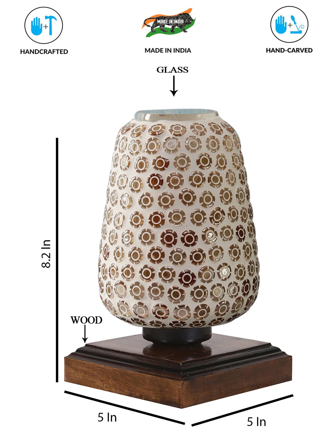 Ambika Home Nordic Mosaic Multicolor Mosaic Glass Table Lamp with Wooden Base | Premium Bedside Lamp for Bedroom, Living Room, Hall, Hotel, Café, Restaurant & Office | E27 Compatible - Image 5