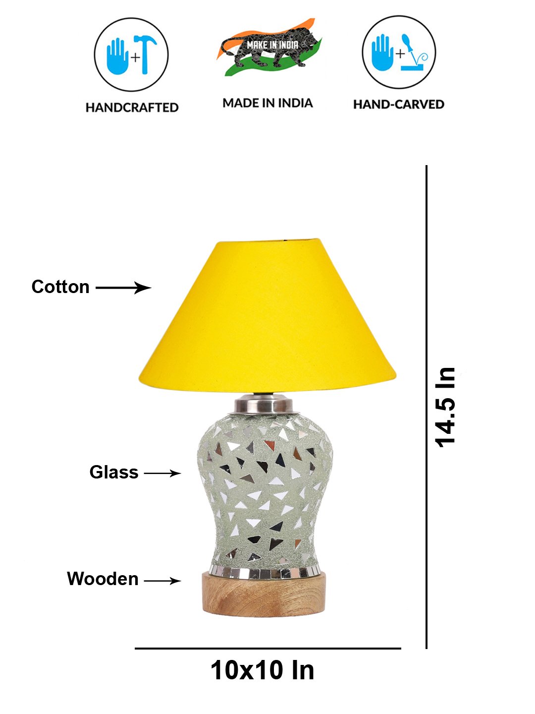Ambika Home Yellow Cotton Mosaic Glass Table Lamp | Decorative Bedside Lamp for Bedroom, Living Room, Hall, Hotel, Café, Restaurant, Office & Study Room | E27 Compatible - Image 5
