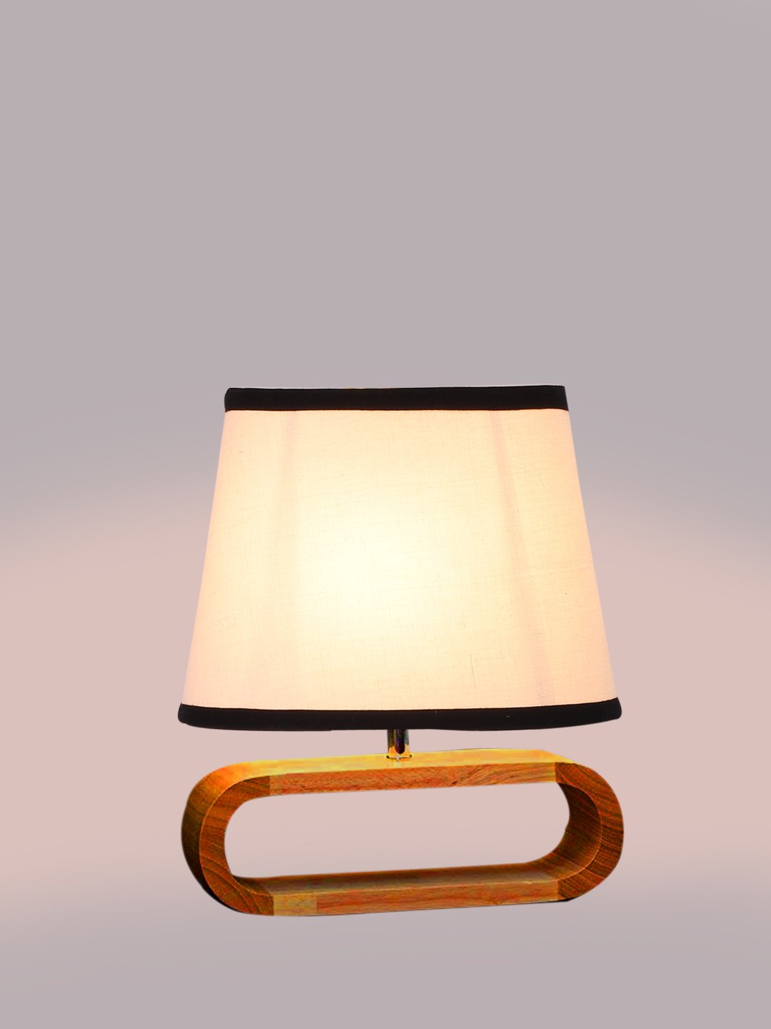 Ambika Home Multicolor cotton Oval Table Lamp with Natural Wood Base | Bedside, Living Room & Study Lamp | E27 Compatible - Image 5