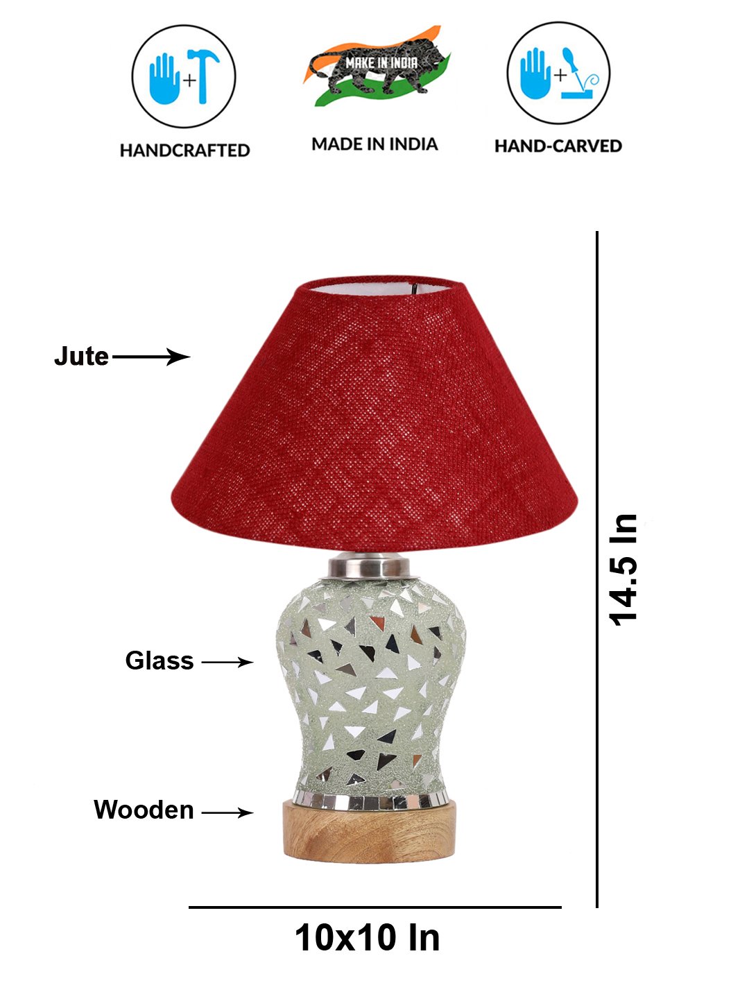 Ambika Home Maroon Jute Mosaic Glass Table Lamp | Decorative Bedside Lamp for Bedroom, Living Room, Hall, Hotel, Café, Restaurant, Office & Study Room | E27 Compatible - Image 5
