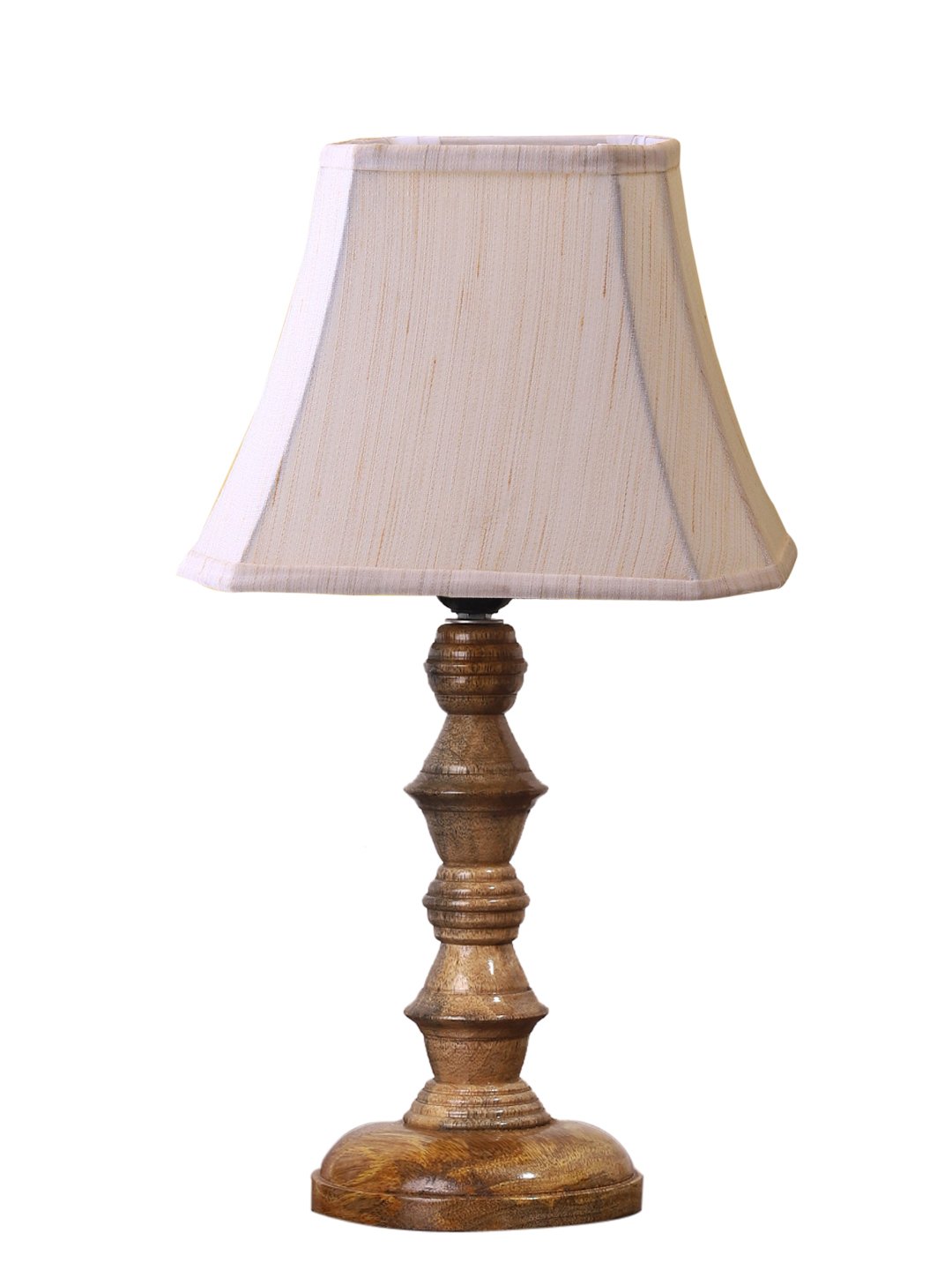 Ambika Home Off-white Cotton Wooden Table Lamp | Decorative Bedside Lamp for Bedroom, Living Room, Hall, Hotel, Café, Restaurant, Office & Study Room | E27 Compatible - Image 5