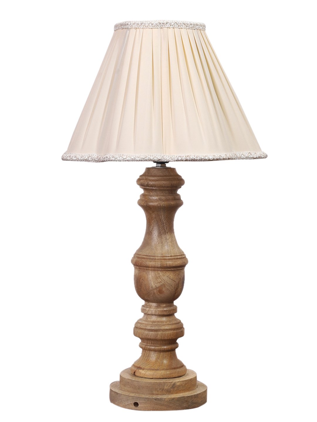 Ambika Home off-white cotton Wooden Table Lamp | Decorative Bedside Lamp for Bedroom, Living Room, Hall, Hotel, Café, Restaurant, Office & Study Room | E27 Compatible - Image 5