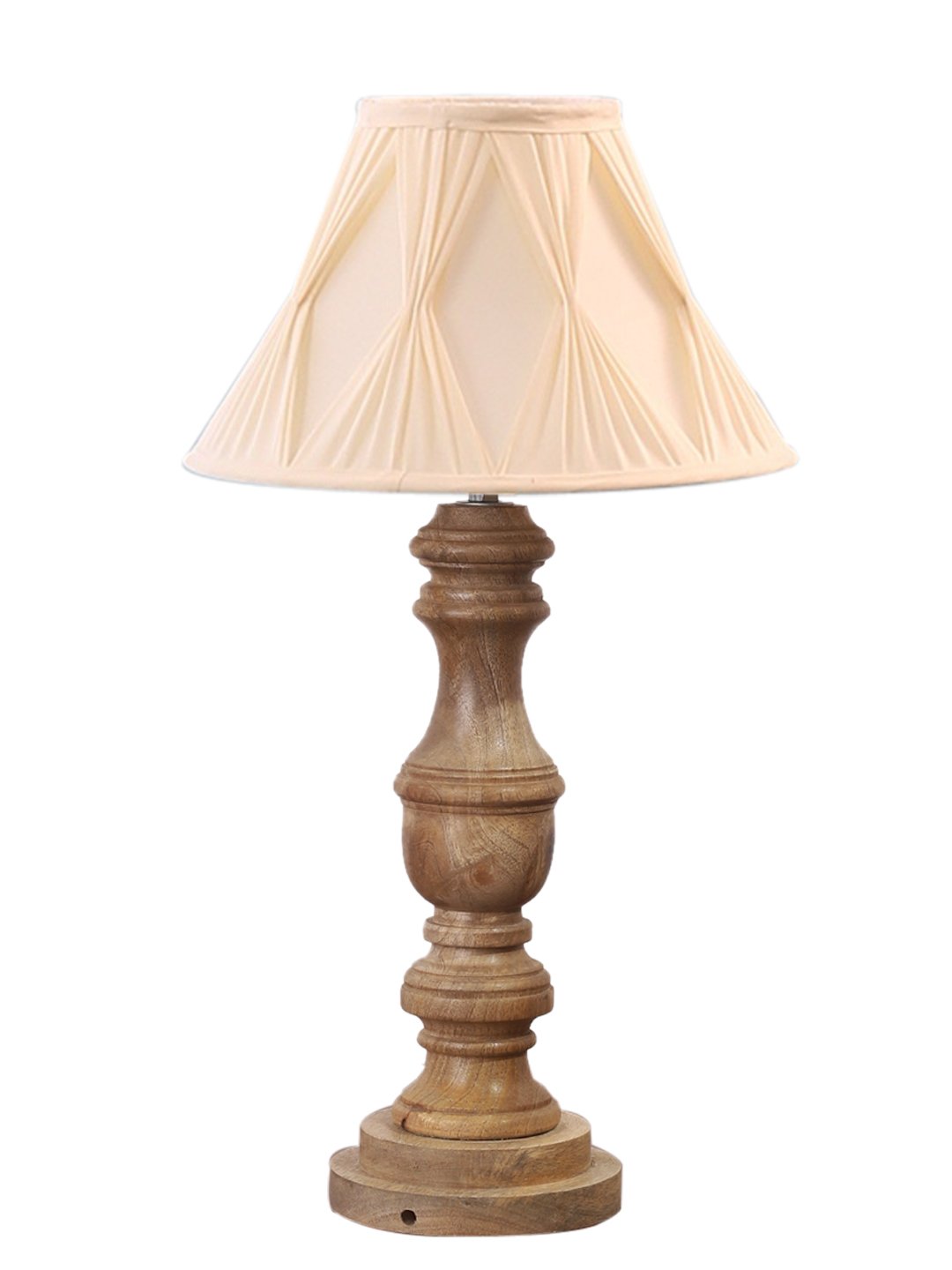 Ambika Home off-white cotton Wooden Table Lamp | Decorative Bedside Lamp for Bedroom, Living Room, Hall, Hotel, Café, Restaurant, Office & Study Room | E27 Compatible - Image 5