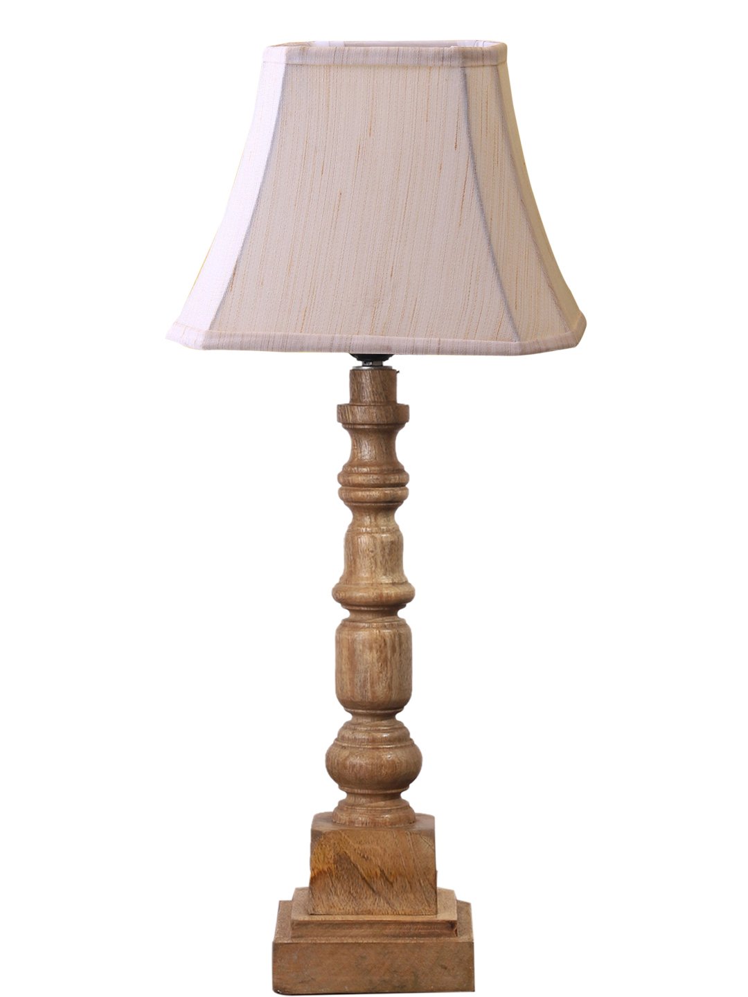 Ambika Home Off-white Cotton Wooden Table Lamp | Decorative Bedside Lamp for Bedroom, Living Room, Hall, Hotel, Café, Restaurant, Office & Study Room | E27 Compatible - Image 5