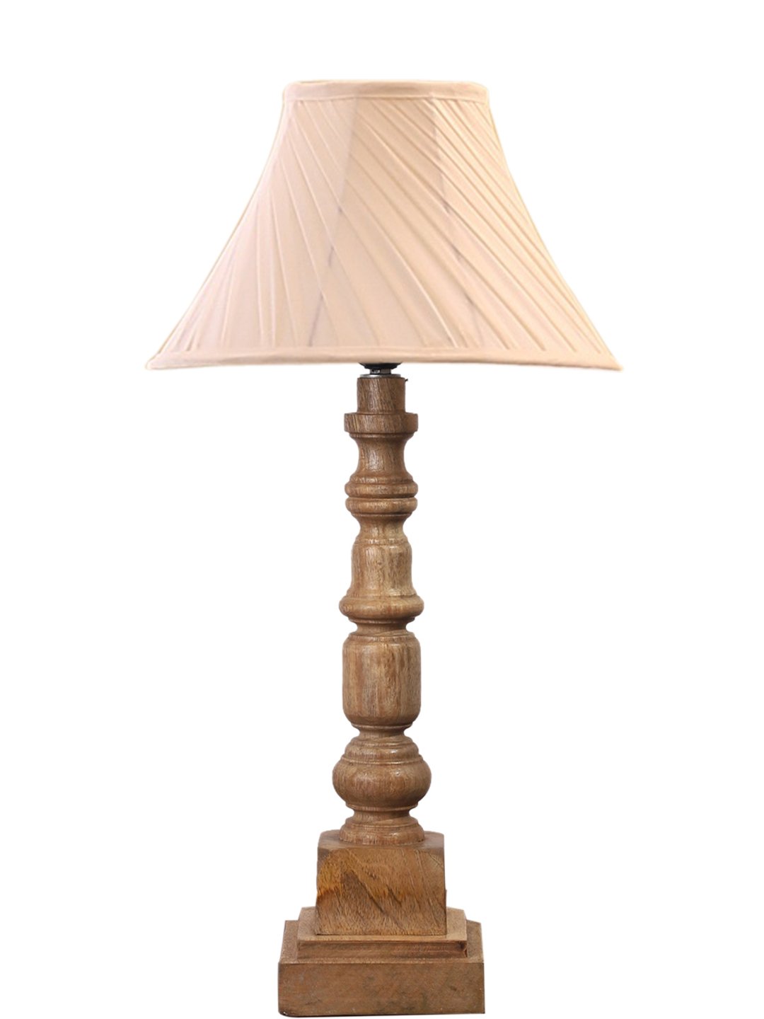 Ambika Home off-white cotton Wooden Table Lamp | Decorative Bedside Lamp for Bedroom, Living Room, Hall, Hotel, Café, Restaurant, Office & Study Room | E27 Compatible - Image 5