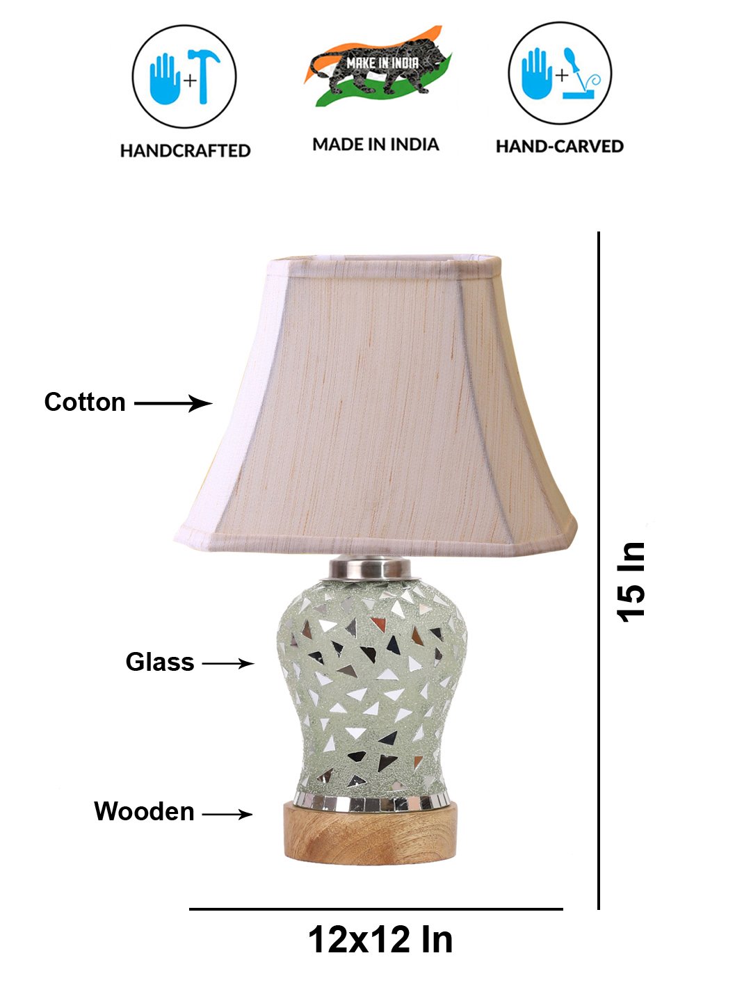Ambika Home off-white Jute Mosaic Glass Table Lamp | Decorative Bedside Lamp for Bedroom, Living Room, Hall, Hotel, Café, Restaurant, Office & Study Room | E27 Compatible - Image 5