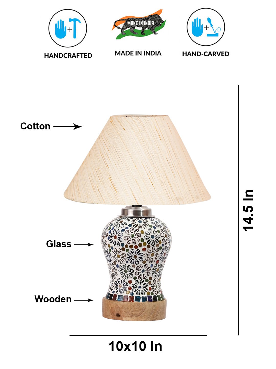 Ambika Home off-white Cotton Mosaic Glass Table Lamp | Decorative Bedside Lamp for Bedroom, Living Room, Hall, Hotel, Café, Restaurant, Office & Study Room | E27 Compatible - Image 5