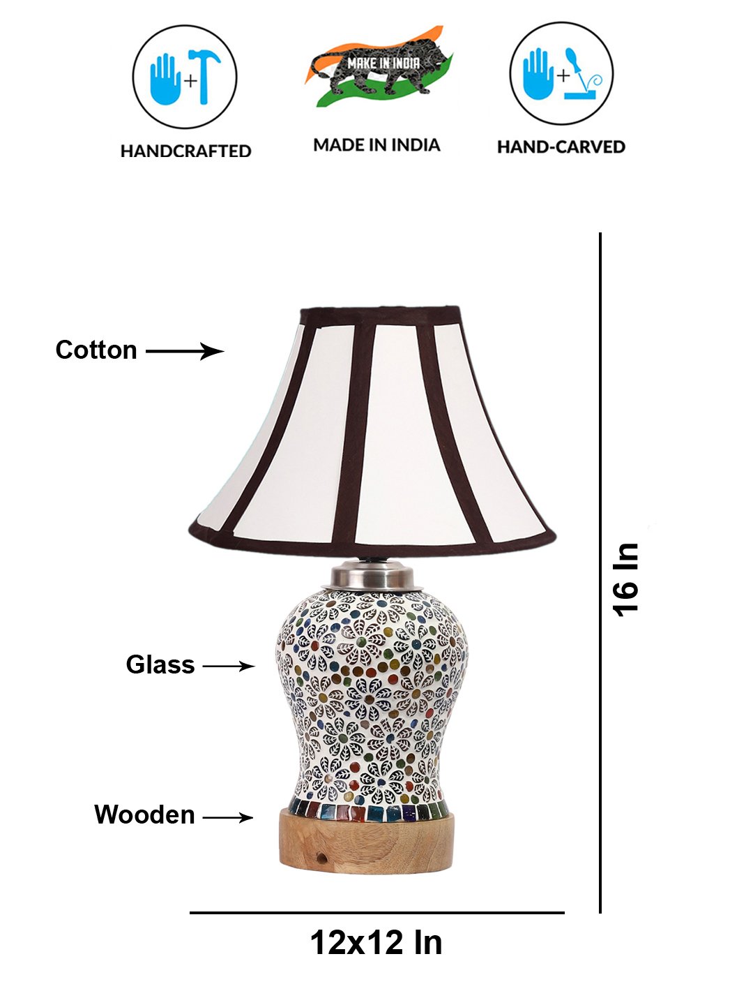 Ambika Home Multicolor Cotton Mosaic Glass Table Lamp | Decorative Bedside Lamp for Bedroom, Living Room, Hall, Hotel, Café, Restaurant, Office & Study Room | E27 Compatible - Image 5