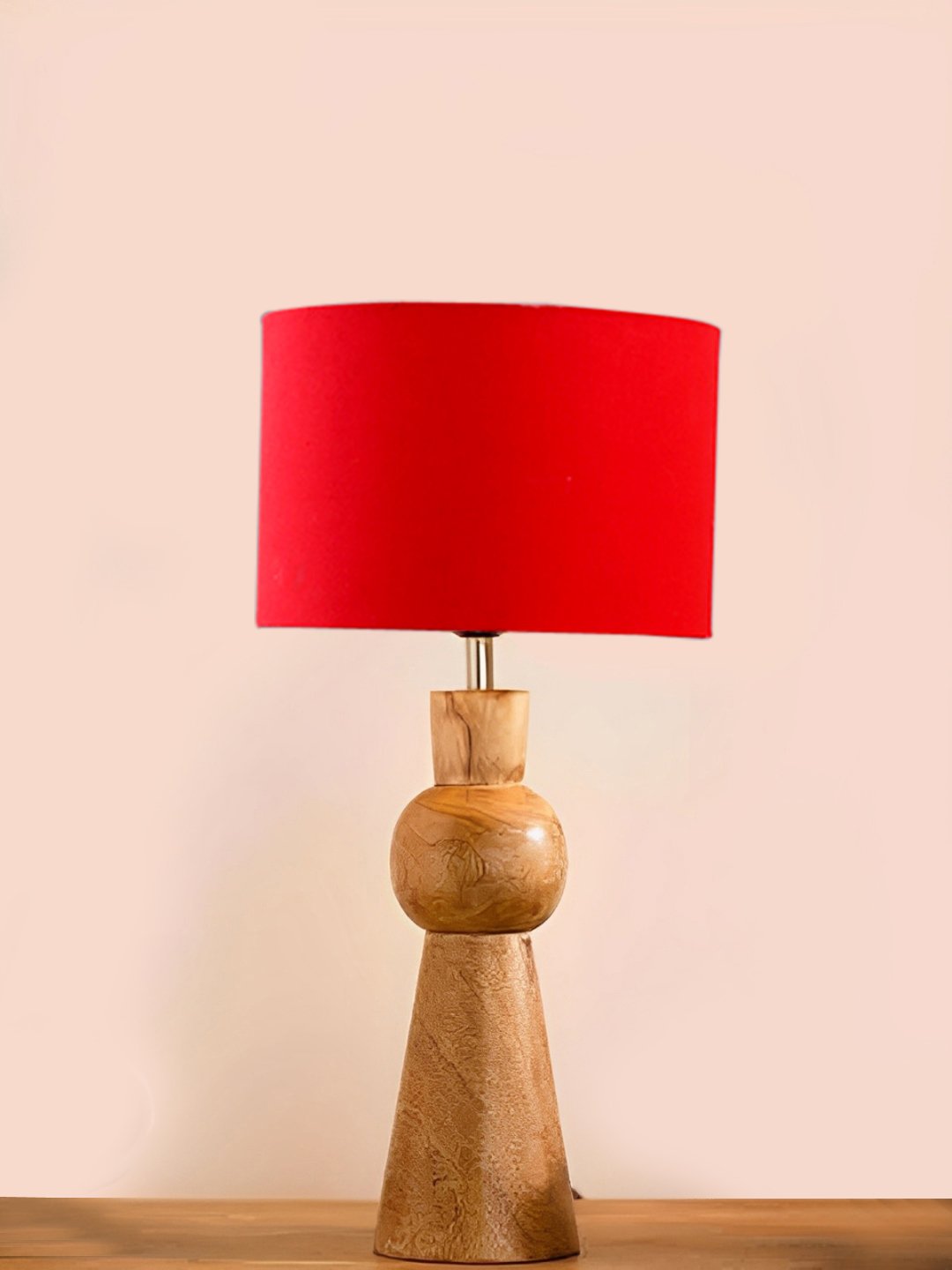 Ambika Home Red cotton Rocket Table Lamp with Wooden Base | Decorative Bedside Lamp for Bedroom, Living Room, Hall, Hotel, Café, Restaurant, Office & Study Room | E27 Compatible - Image 5
