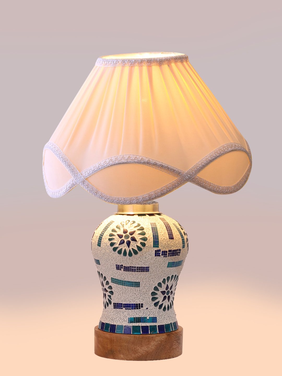 Ambika Home off-white Cotton Mosaic Glass Table Lamp | Decorative Bedside Lamp for Bedroom, Living Room, Hall, Hotel, Café, Restaurant, Office & Study Room | E27 Compatible - Image 6