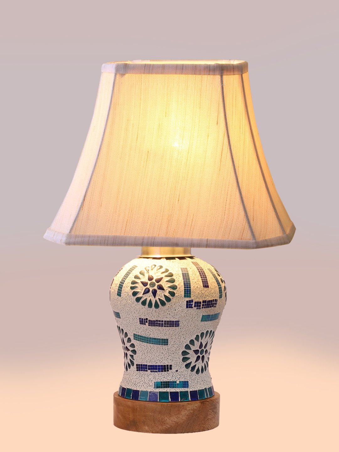 Ambika Home off-white Jute Mosaic Glass Table Lamp | Decorative Bedside Lamp for Bedroom, Living Room, Hall, Hotel, Café, Restaurant, Office & Study Room | E27 Compatible - Image 6