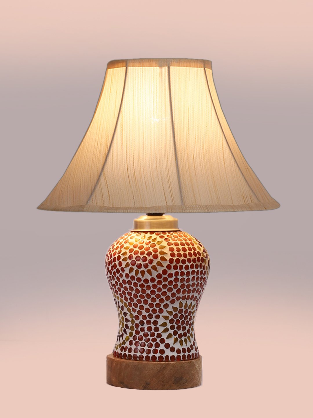 Ambika Home off-white Cotton Mosaic Glass Table Lamp | Decorative Bedside Lamp for Bedroom, Living Room, Hall, Hotel, Café, Restaurant, Office & Study Room | E27 Compatible - Image 6
