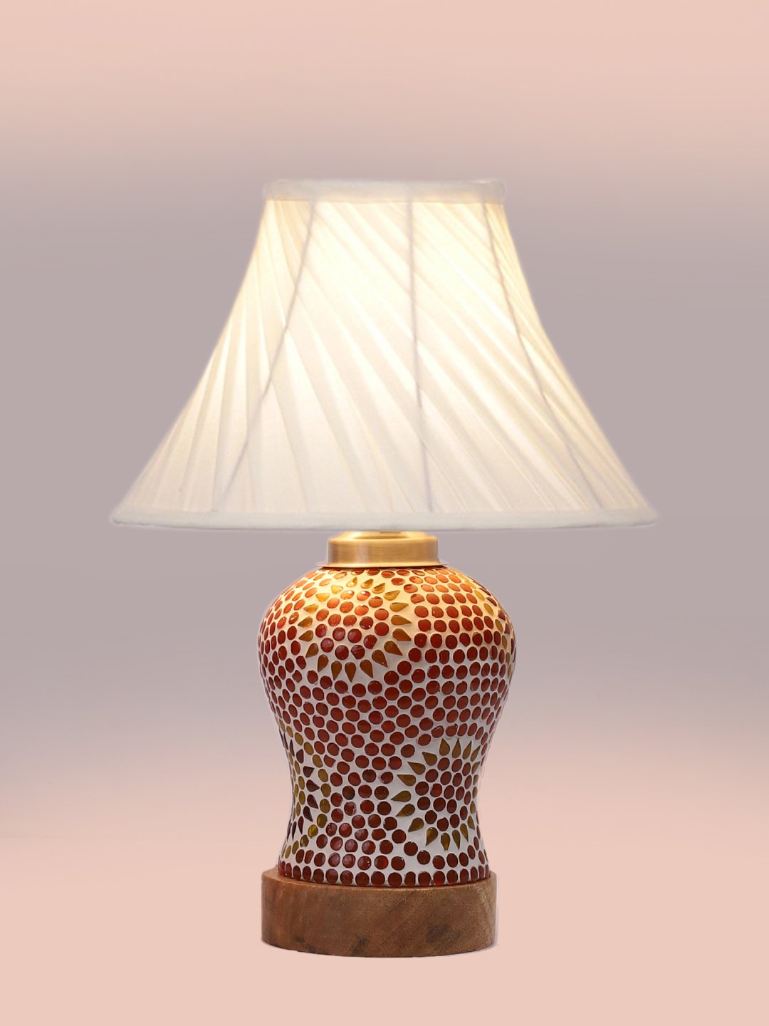 Ambika Home off-white Cotton Mosaic Glass Table Lamp | Decorative Bedside Lamp for Bedroom, Living Room, Hall, Hotel, Café, Restaurant, Office & Study Room | E27 Compatible - Image 6