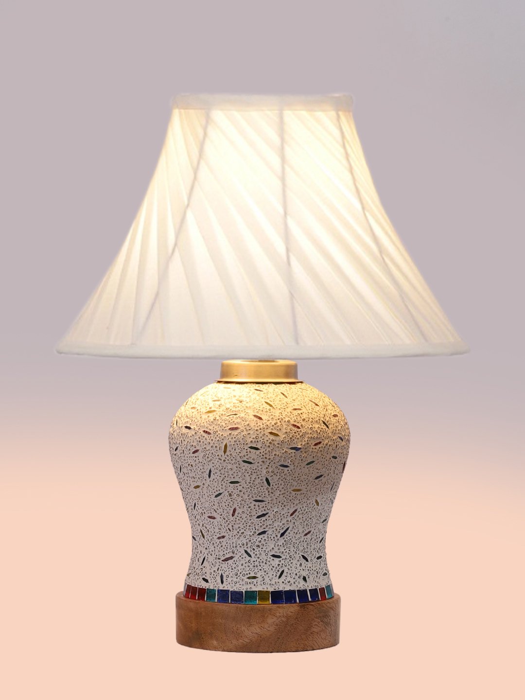 Ambika Home off-white Cotton Mosaic Glass Table Lamp | Decorative Bedside Lamp for Bedroom, Living Room, Hall, Hotel, Café, Restaurant, Office & Study Room | E27 Compatible - Image 6