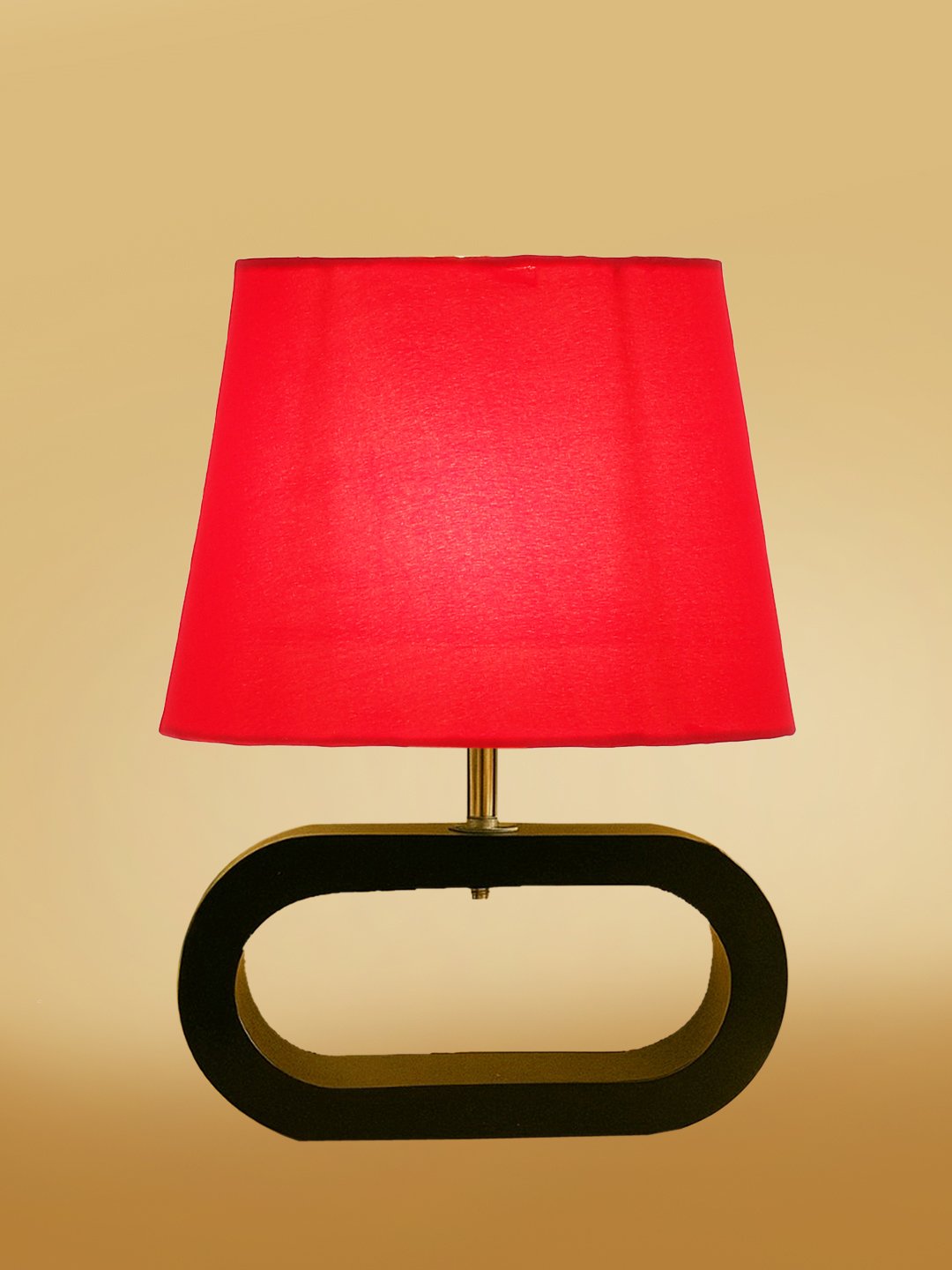Ambika Home Red cotton Oval Table Lamp with Black Wood Base | Bedside, Living Room & Study Lamp | E27 Compatible - Image 5