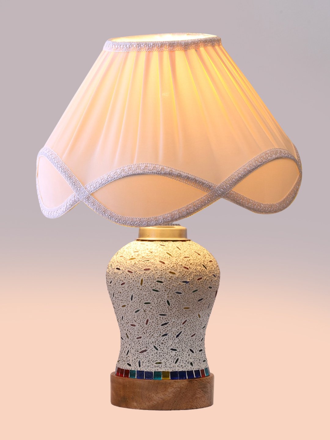 Ambika Home off-white Cotton Mosaic Glass Table Lamp | Decorative Bedside Lamp for Bedroom, Living Room, Hall, Hotel, Café, Restaurant, Office & Study Room | E27 Compatible - Image 6