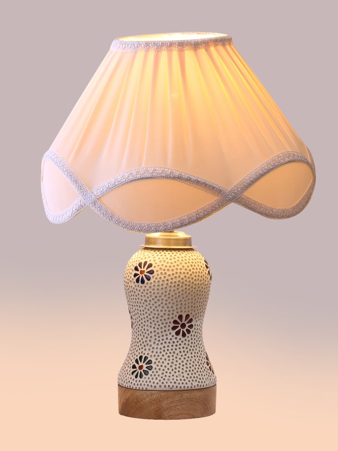 Ambika Home off-white Cotton Mosaic Glass Table Lamp | Decorative Bedside Lamp for Bedroom, Living Room, Hall, Hotel, Café, Restaurant, Office & Study Room | E27 Compatible - Image 6