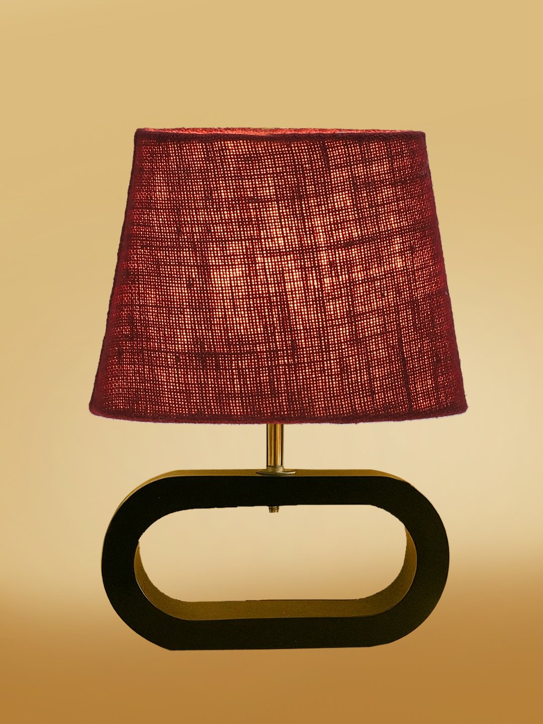 Ambika Home Maroon Jute Oval Table Lamp with Black Wood Base | Bedside, Living Room & Study Lamp | E27 Compatible - Image 5