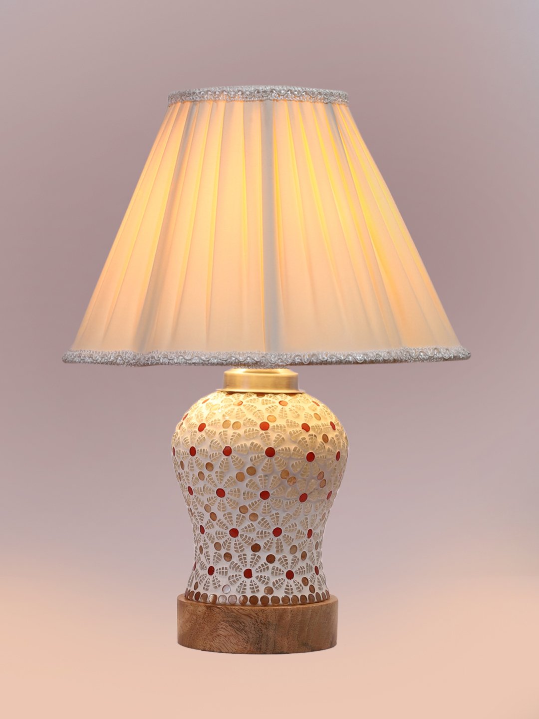 Ambika Home off-white Cotton Mosaic Glass Table Lamp | Decorative Bedside Lamp for Bedroom, Living Room, Hall, Hotel, Café, Restaurant, Office & Study Room | E27 Compatible - Image 6