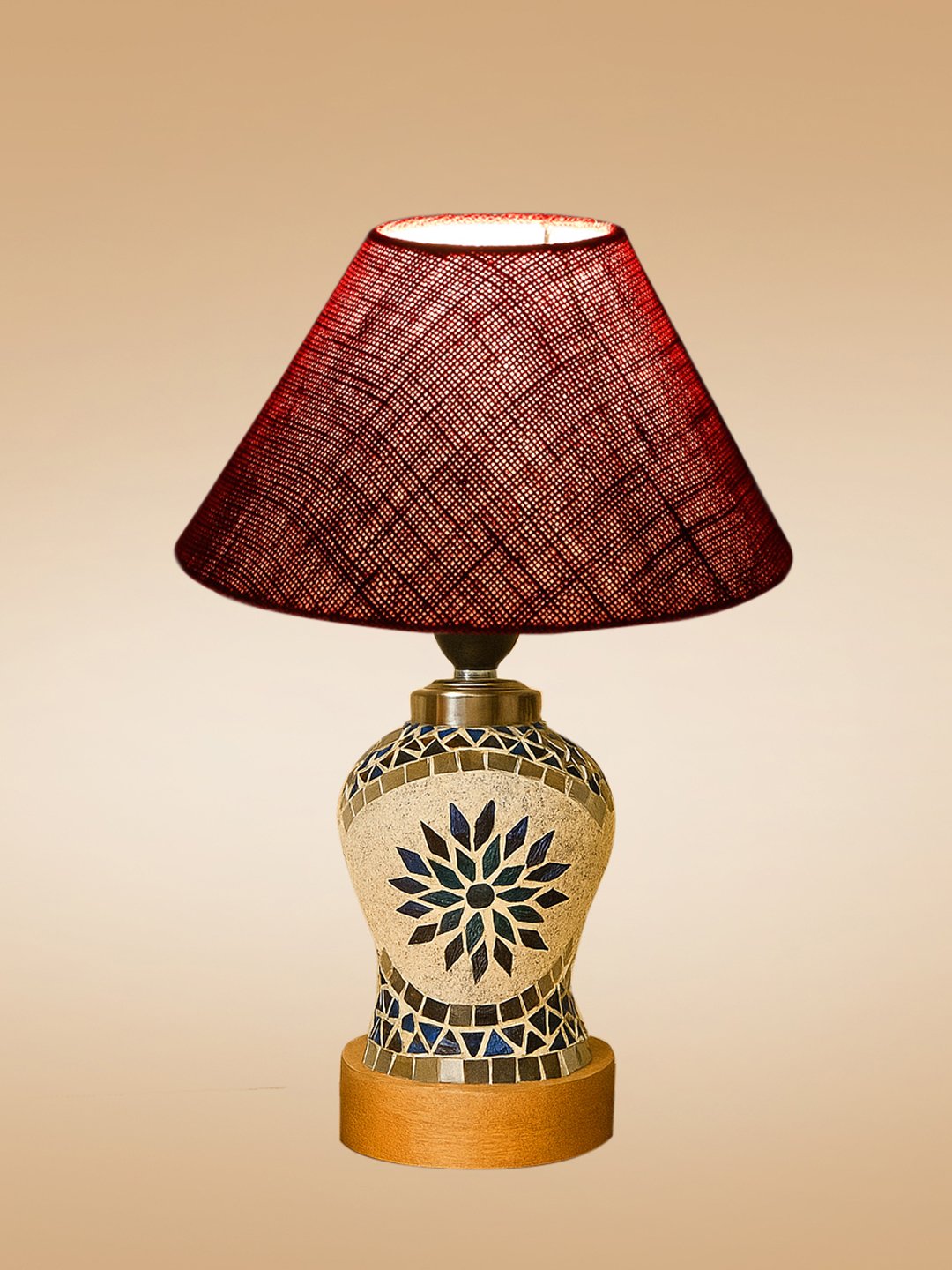 Ambika Home Maroon Jute Mosaic Glass Table Lamp | Decorative Bedside Lamp for Bedroom, Living Room, Hall, Hotel, Café, Restaurant, Office & Study Room | E27 Compatible - Image 6