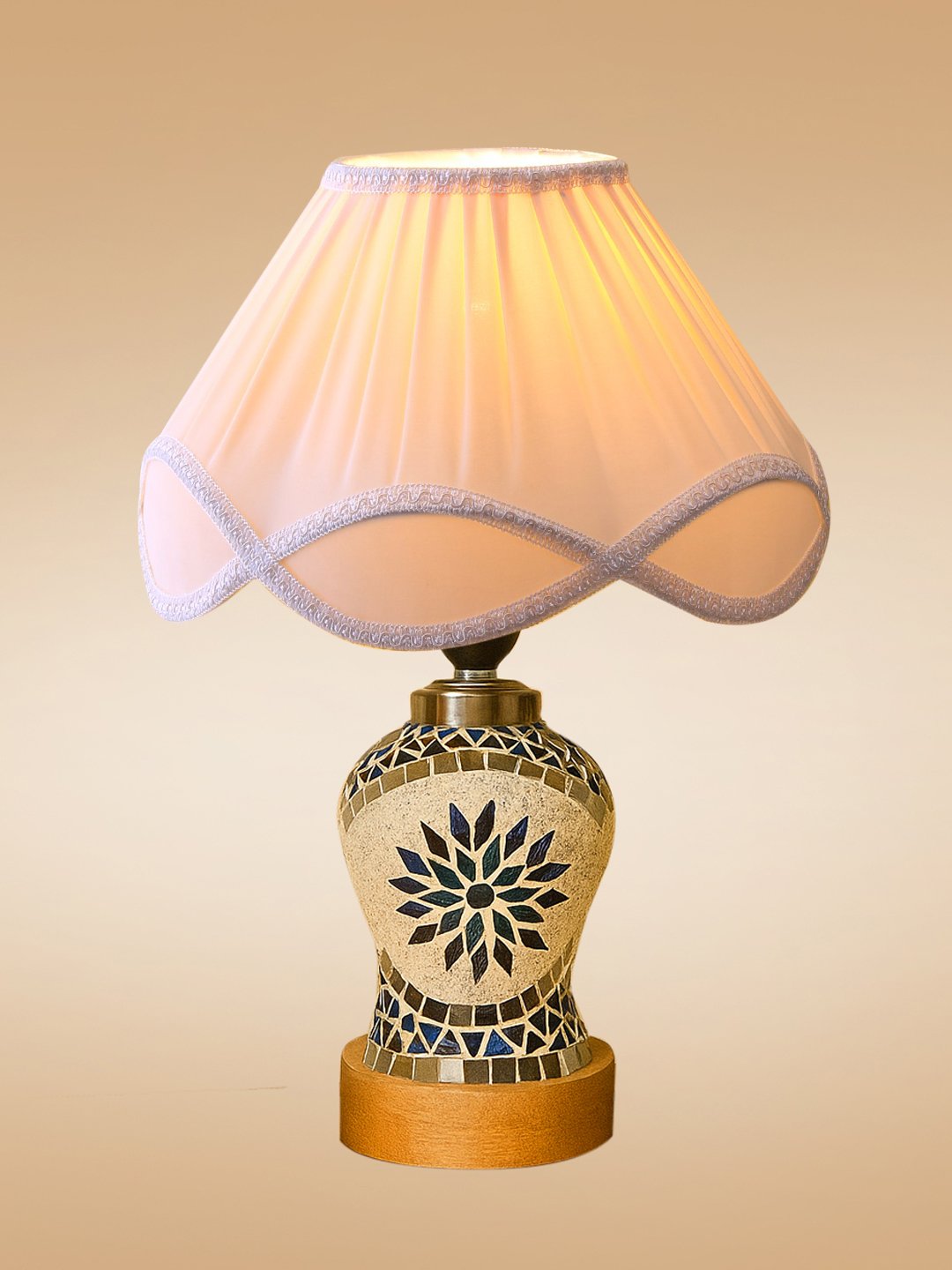 Ambika Home off-white Cotton Mosaic Glass Table Lamp | Decorative Bedside Lamp for Bedroom, Living Room, Hall, Hotel, Café, Restaurant, Office & Study Room | E27 Compatible - Image 6