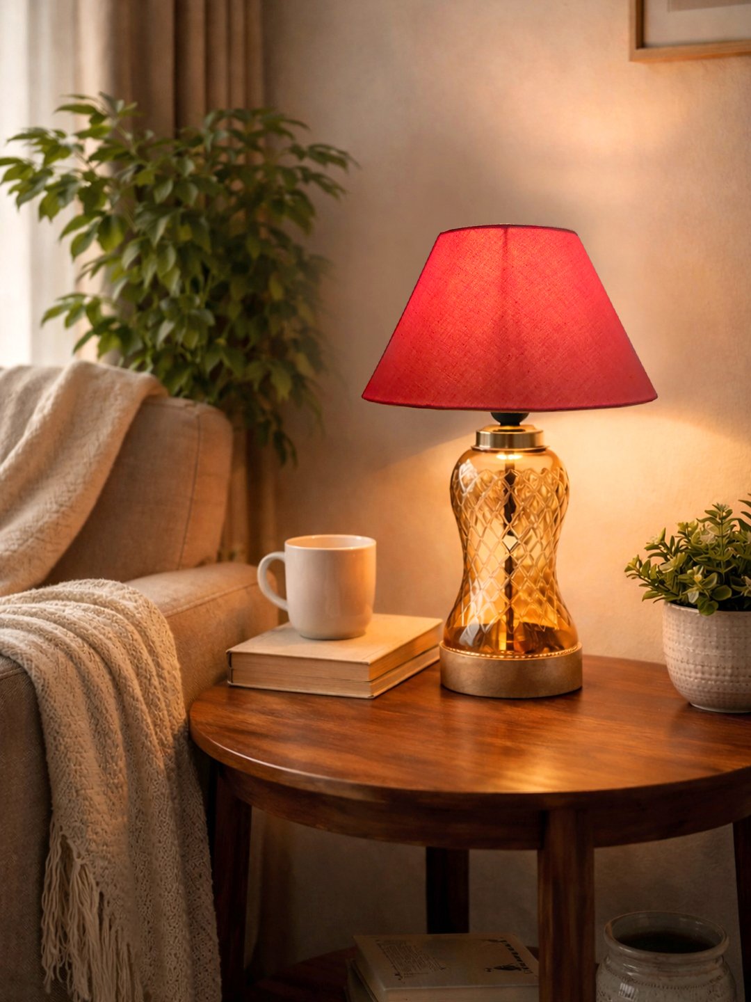 Ambika Home Orange Cotton Lavender Glass Table Lamp | Decorative Bedside Lamp for Bedroom, Living Room, Hall, Hotel, Café, Restaurant, Office & Study Room | E27 Compatible - Image 6