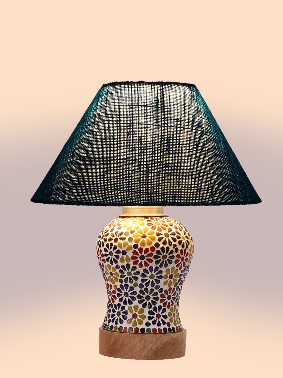 Ambika Home Turquoise Jute Mosaic Glass Table Lamp | Decorative Bedside Lamp for Bedroom, Living Room, Hall, Hotel, Café, Restaurant, Office & Study Room | E27 Compatible - Image 6