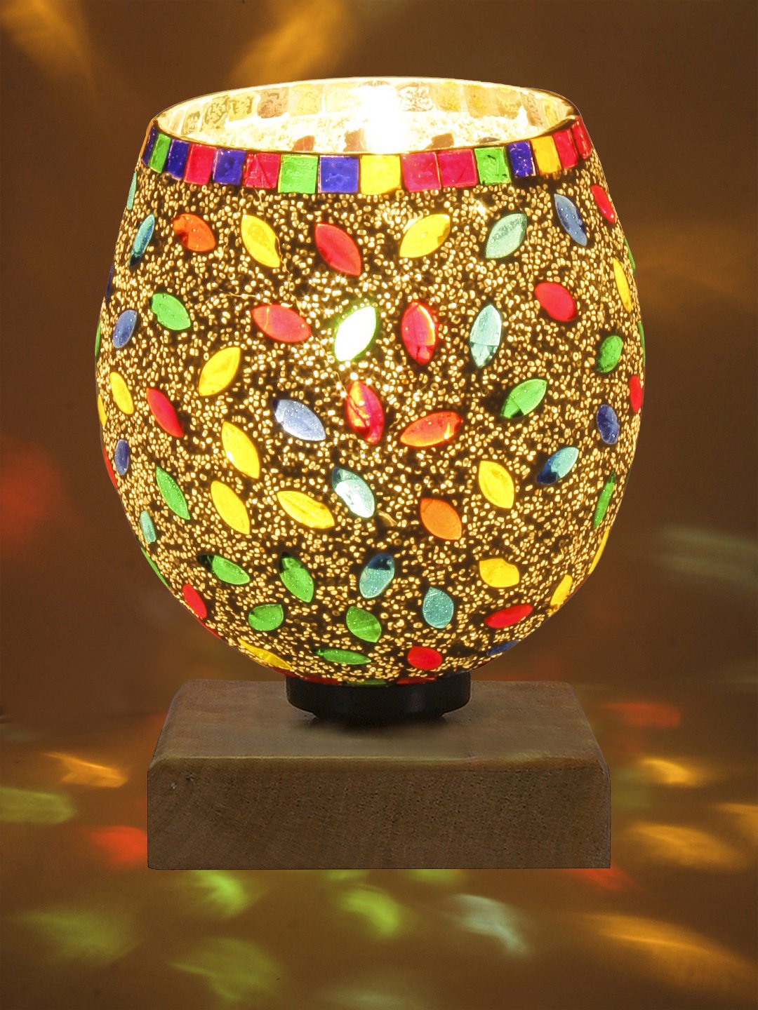 Ambika Home Artisan Mosaic Multicolor Mosaic Glass Table Lamp with Wooden Base | Premium Bedside Lamp for Bedroom, Living Room, Hall, Hotel, Café, Restaurant & Office | E27 Compatible - Image 6