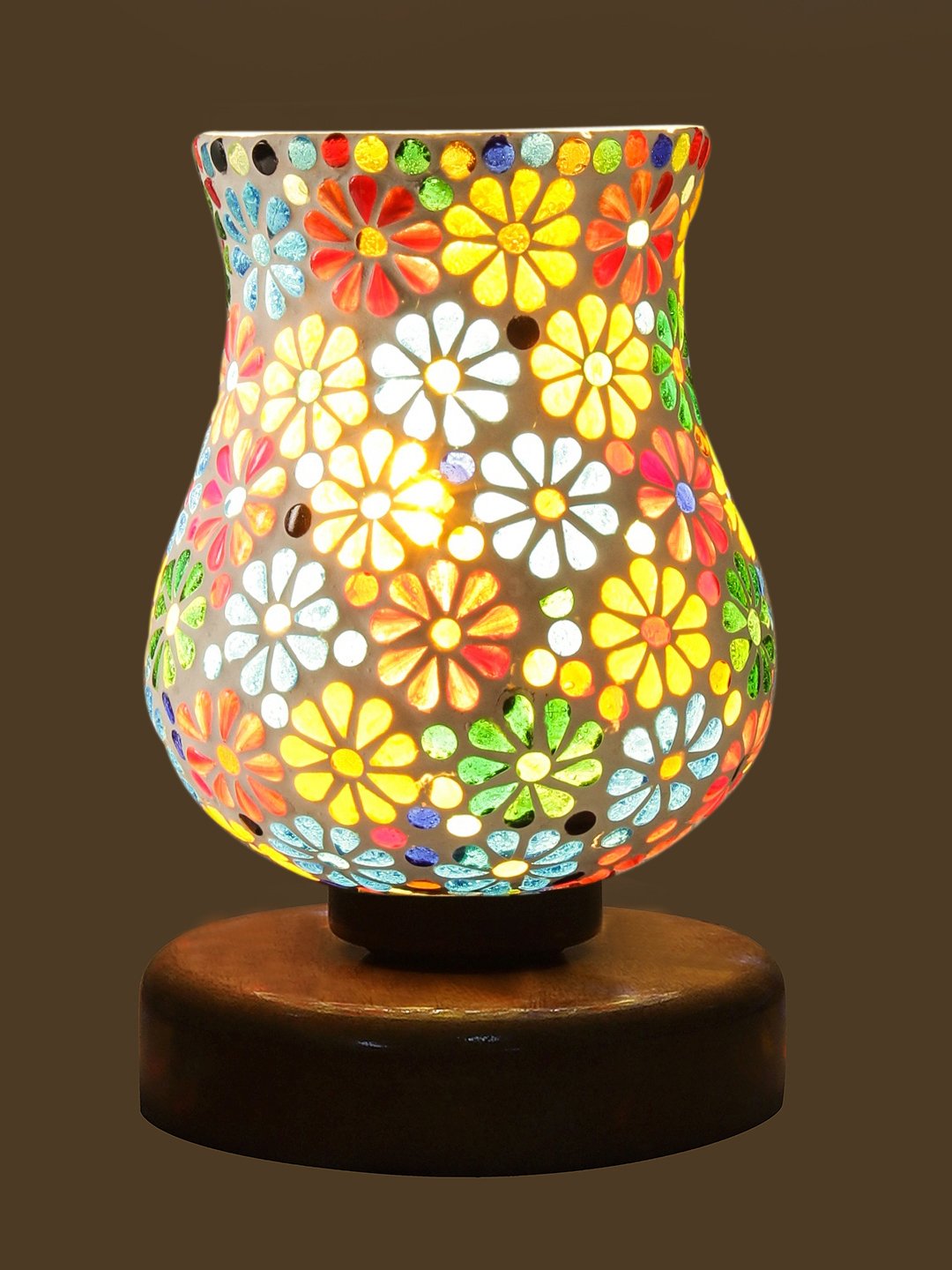 Ambika Home Verona Mosaic Multicolor Mosaic Glass Table Lamp with Wooden Base | Premium Bedside Lamp for Bedroom, Living Room, Hall, Hotel, Café, Restaurant & Office | E27 Compatible - Image 6
