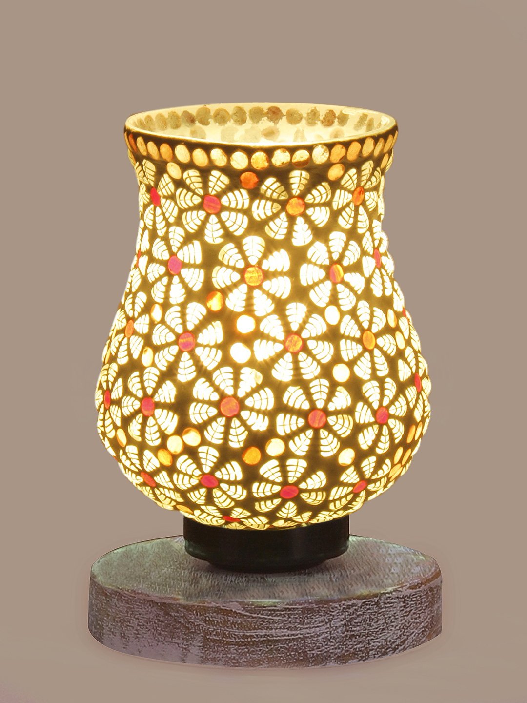 Ambika Home Aurora Mosaic Multicolor Mosaic Glass Table Lamp with Wooden Base | Premium Bedside Lamp for Bedroom, Living Room, Hall, Hotel, Café, Restaurant & Office | E27 Compatible - Image 6