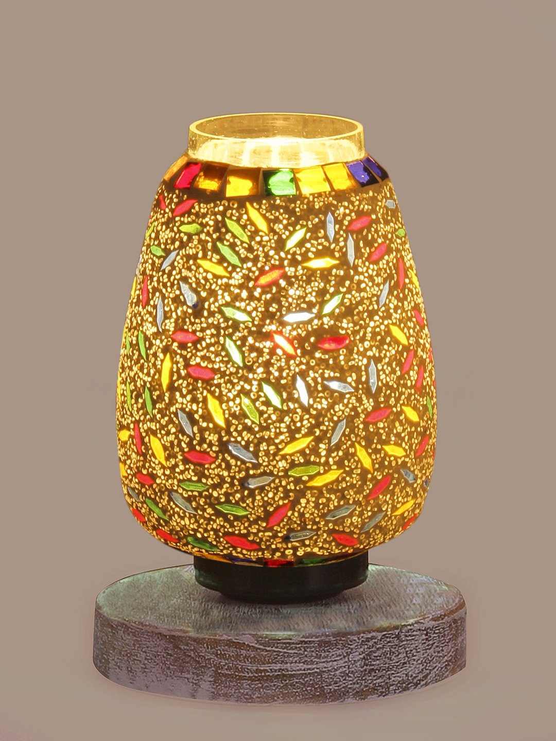 Ambika Home Royale Mosaic Multicolor Mosaic Glass Table Lamp with Wooden Base | Premium Bedside Lamp for Bedroom, Living Room, Hall, Hotel, Café, Restaurant & Office | E27 Compatible - Image 6