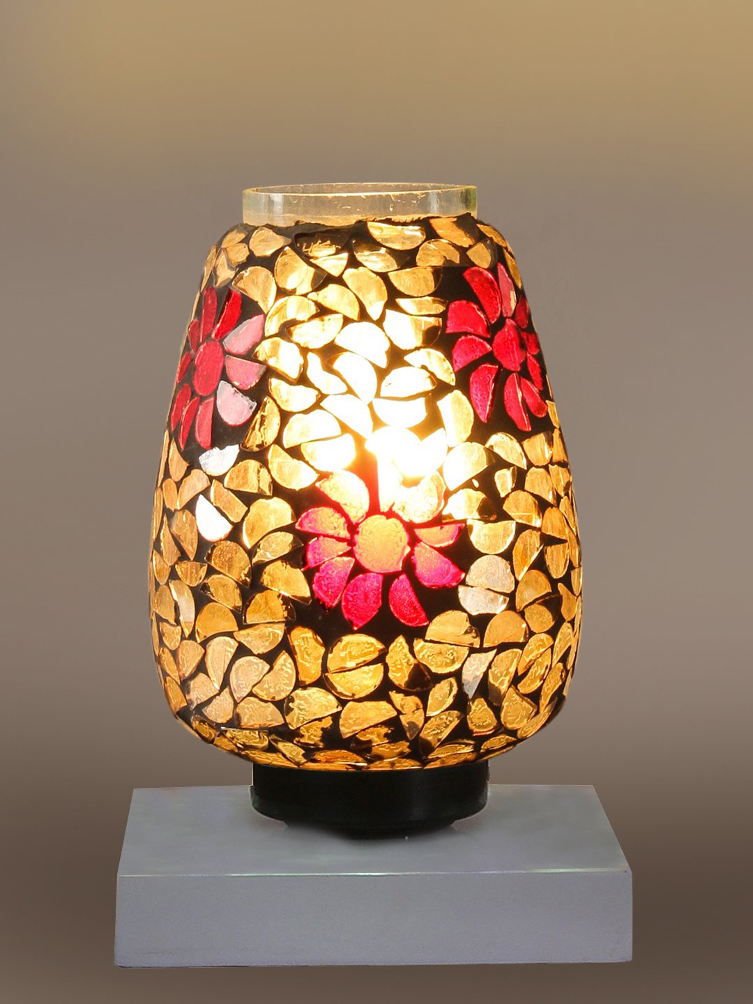 Ambika Home Nordic Mosaic Multicolor Mosaic Glass Table Lamp with Wooden Base | Premium Bedside Lamp for Bedroom, Living Room, Hall, Hotel, Café, Restaurant & Office | E27 Compatible - Image 6