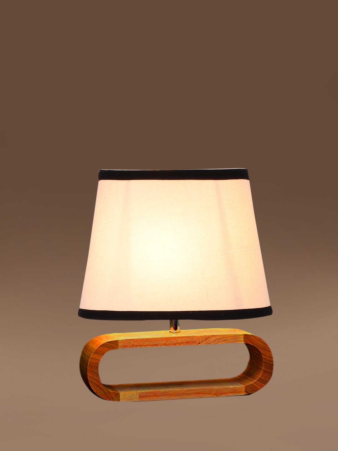 Ambika Home Multicolor cotton Oval Table Lamp with Natural Wood Base | Bedside, Living Room & Study Lamp | E27 Compatible - Image 6