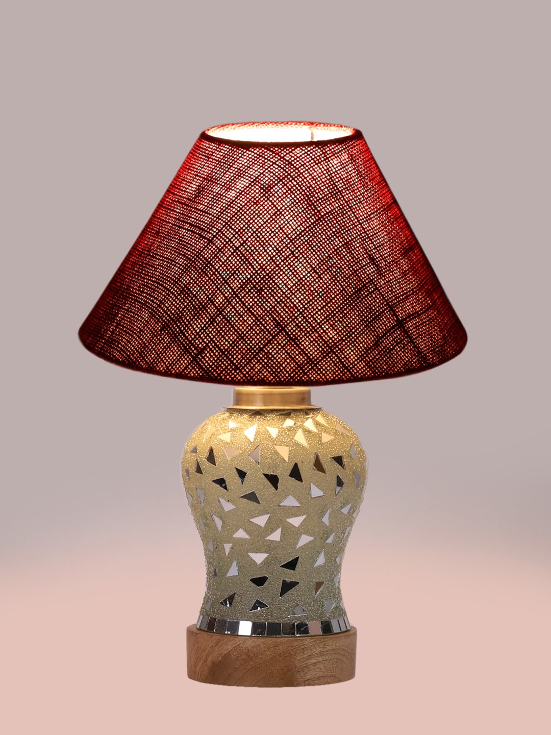 Ambika Home Maroon Jute Mosaic Glass Table Lamp | Decorative Bedside Lamp for Bedroom, Living Room, Hall, Hotel, Café, Restaurant, Office & Study Room | E27 Compatible - Image 6