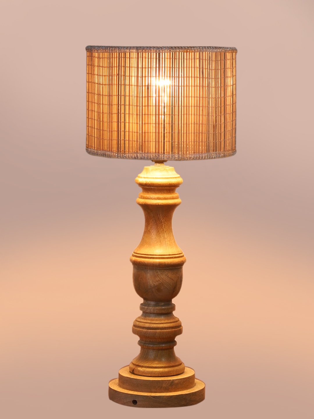 Ambika Home Beige Bamboo Wooden Table Lamp | Decorative Bedside Lamp for Bedroom, Living Room, Hall, Hotel, Café, Restaurant, Office & Study Room | E27 Compatible - Image 6