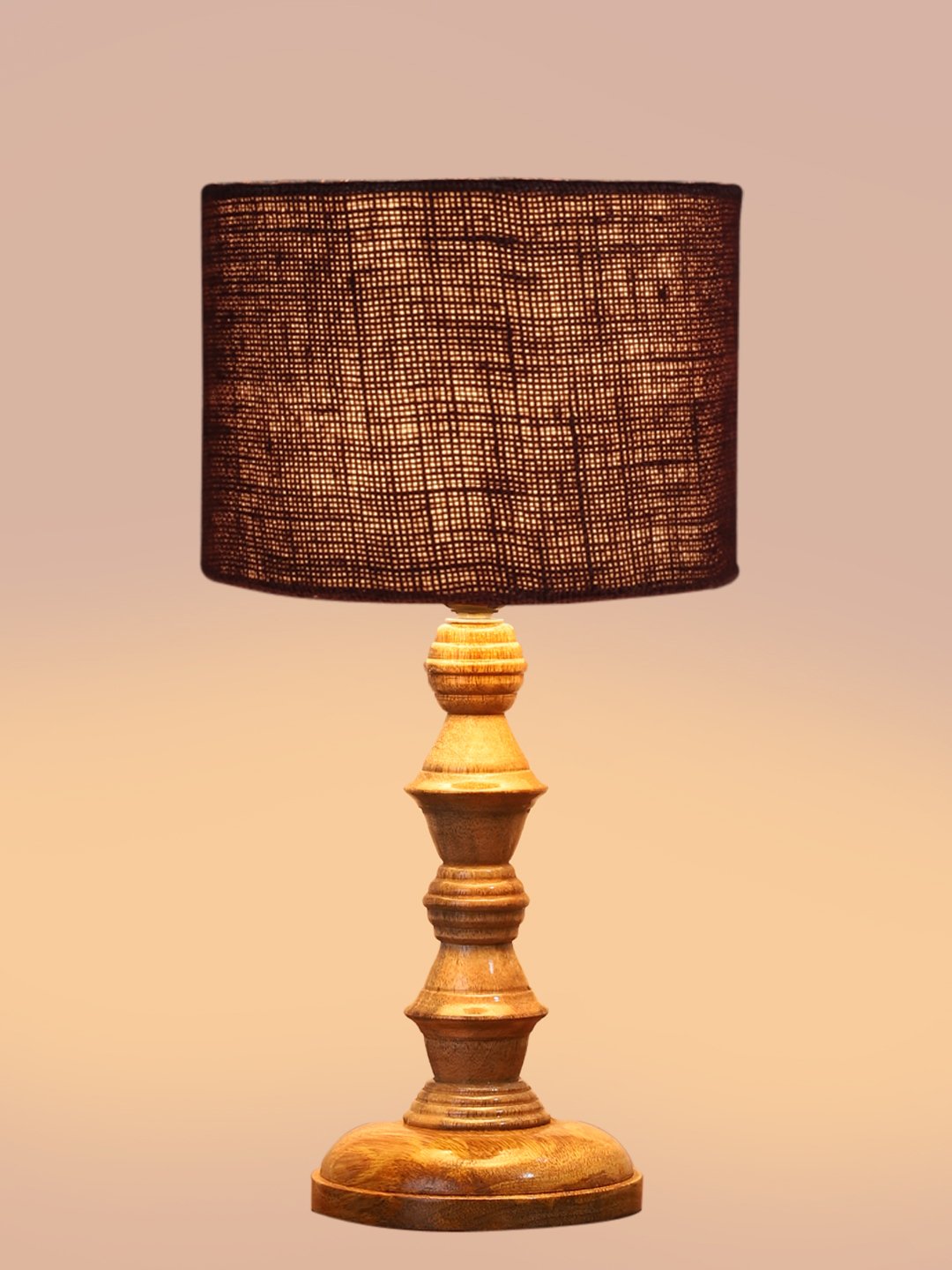 Ambika Home Brown Jute Wooden Table Lamp | Decorative Bedside Lamp for Bedroom, Living Room, Hall, Hotel, Café, Restaurant, Office & Study Room | E27 Compatible - Image 6