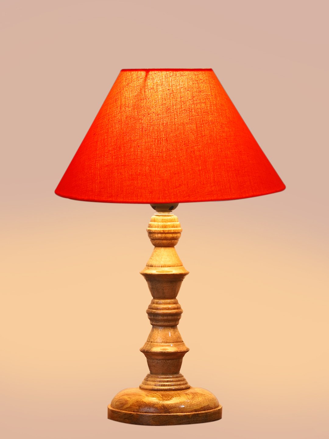 Ambika Home Orange cotton Wooden Table Lamp | Decorative Bedside Lamp for Bedroom, Living Room, Hall, Hotel, Café, Restaurant, Office & Study Room | E27 Compatible - Image 6